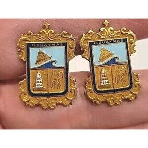 Vintage Entenmann Gold Filled Cufflinks Nautical Theme Enamel Ornate 1/20 12k